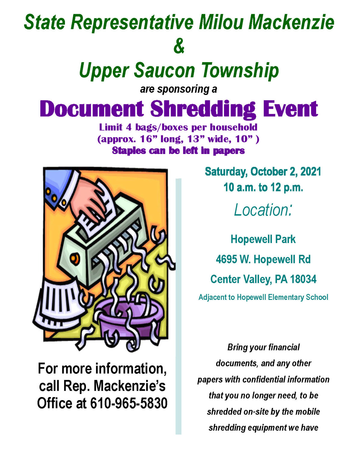 Paper Shredding Event Upper Saucon Township Lehigh County, Pennsylvania